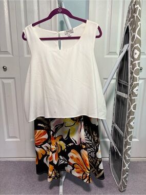 Avenue White Sleeveless Top with Floral Skirt Layered Look Mini Dress Size 18/20